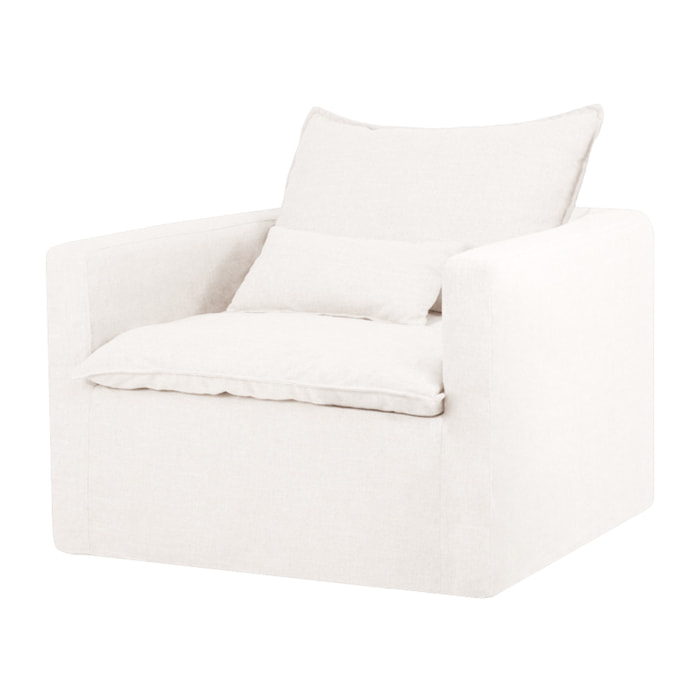 Sillón de algodón y lino desenfundable tono blanco de 108x96cm Alto: 99 Largo: 108 Ancho: 96
