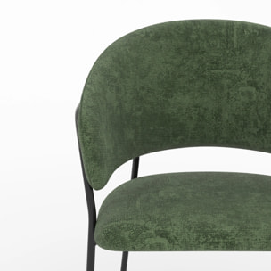 Lot de 2 chaises en tissu vert sapin et pieds en métal noir - Amaya