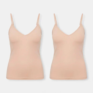 Confezione da 2 canotte in cotone beige