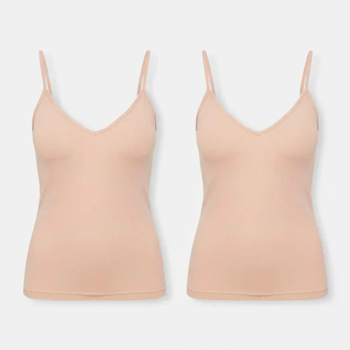 Confezione da 2 canotte in cotone beige