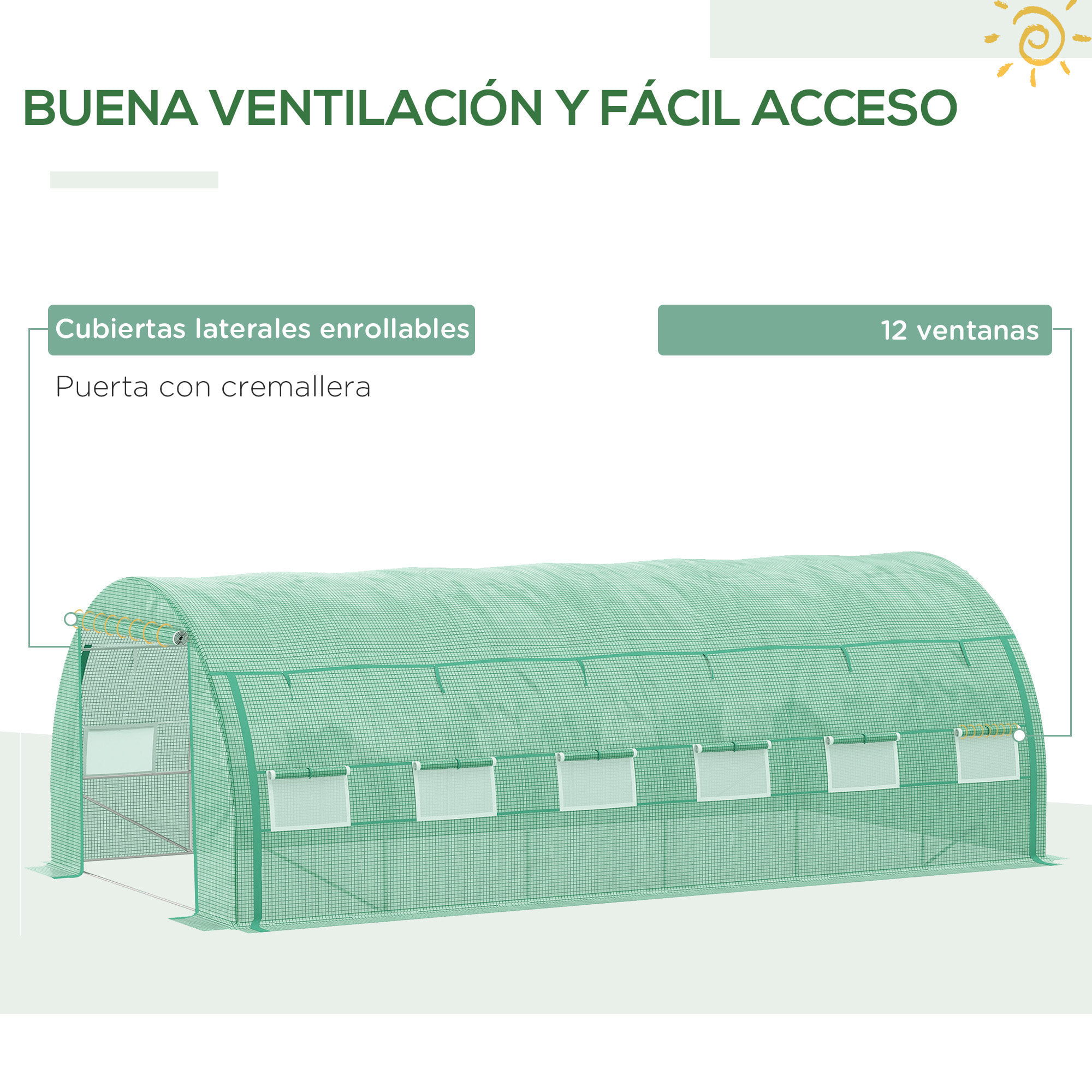 Invernadero de Exterior 6x3x2 m Invernadero de Túnel con Puerta y 12 Ventanas de Malla Enrollables Invernadero de Huerto para Patio Jardín Verde