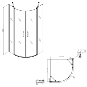 Set Porte de douche 80x195 cm transparente noir + 2x Poignée pour porte de douche, chrome (SATFUSP80CT-SET)
