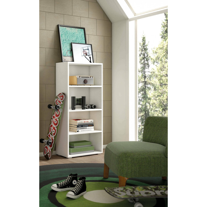 Libreria Aky, Biblioteca a 3 ripiani regolabili, Scaffale per libri, Mobile da parete con ripiani, 100% Made in Italy, 60x30h130 cm, Bianco