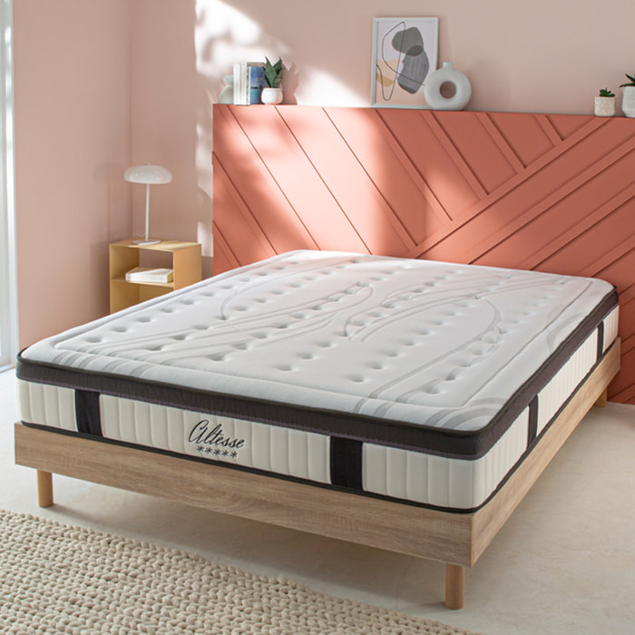 Ensemble ALTESSE | 1 Place | Matelas Mémoire de Forme avec Sommier Kit Bois