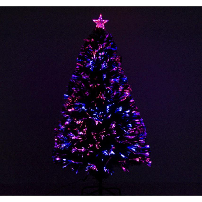 Sapin de Noël artificiel lumineux fibre optique LED multicolore + support pied Ø 60 x 120H cm 130 branches étoile sommet brillante vert