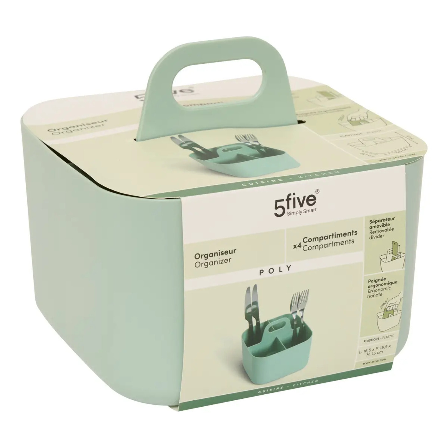 Organiseur Poly 16,5x16,5x15cm vert compartiments amovibles