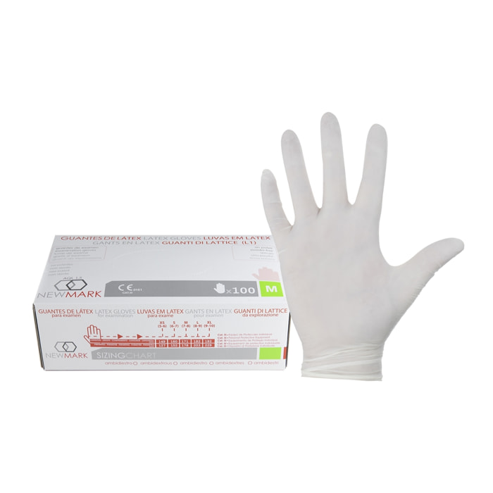 Gants en latex ambidextres boîte de 100 pièces.
