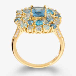 Anello Cocktail in Argento 925 con Pavé Misto di Cubic Zirconia Blu Effetto Degradé