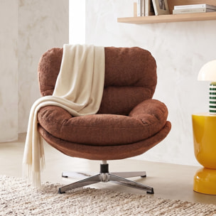 Fauteuil pivotant en tissu bouclé et piètement chromé - OLI