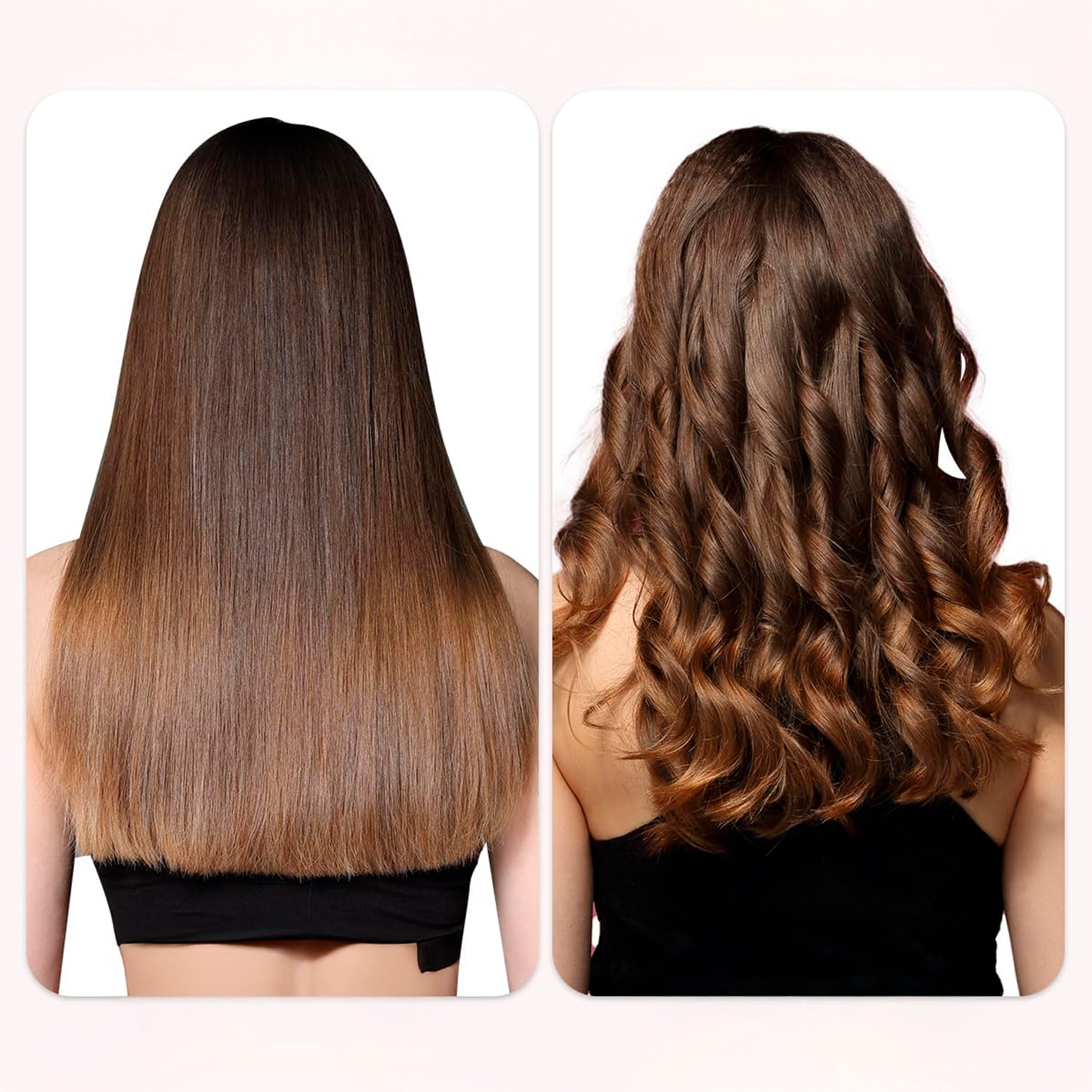 Rizador de pelo portátil con giro automático, temperatura ajustable y 6 ajustes de temporización.