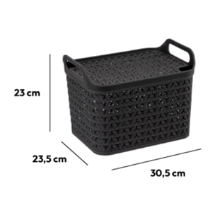 Panier ajouré plastique avec couvercle 12L noir