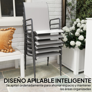 Juego de 6 Sillas de Jardín Exterior Apilables, Sillas Terraza Exterior con Reposabrazos, Asiento y Respaldo de Malla Transpirable, Estructura Metálica Resistente, 51x69x87 cm, Gris Claro