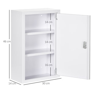 Armoire à pharmacie verrouillable 3 niv. 2 clés logo croix acier blanc
