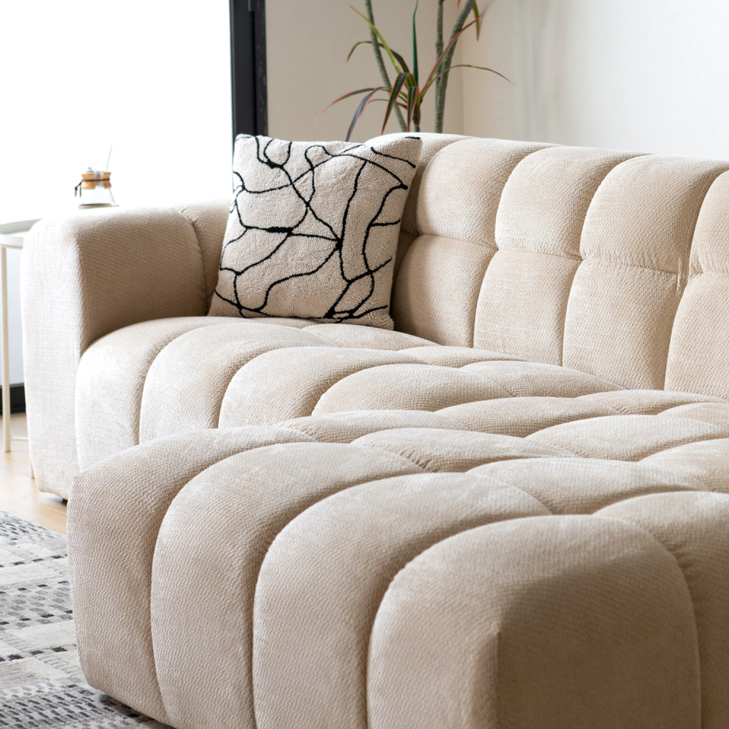 ALINE Canapé d'angle 3 places nuage en velours beige