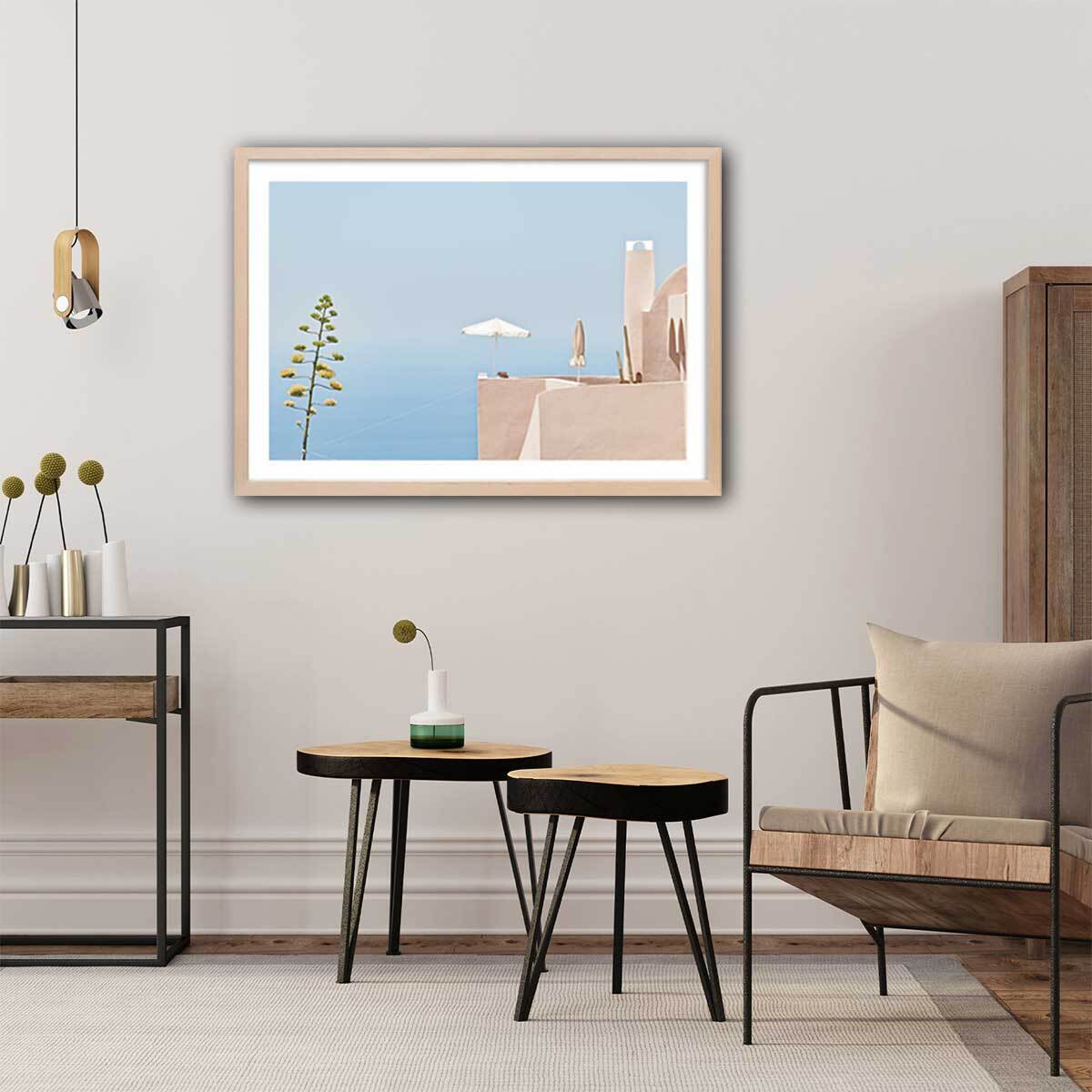 Poster agave au bord de mer Affiche + cadre en bois - Chêne