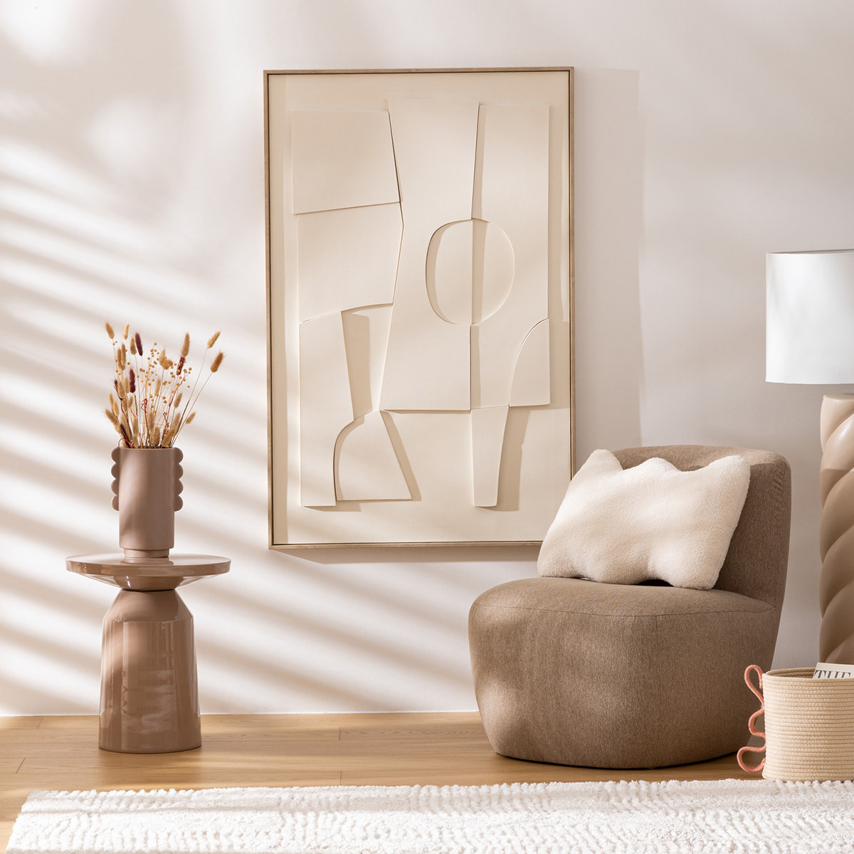 Table d appoint totem Sita métal beige D38cm