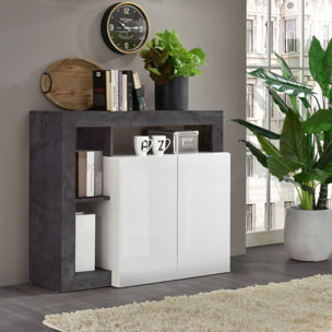 Credenza moderna a 2 ante e scaffali, Mobile da soggiorno porta TV, Buffet da cucina, Madia Made in Italy, cm 108x42xh93, colore Bianco e Ossido