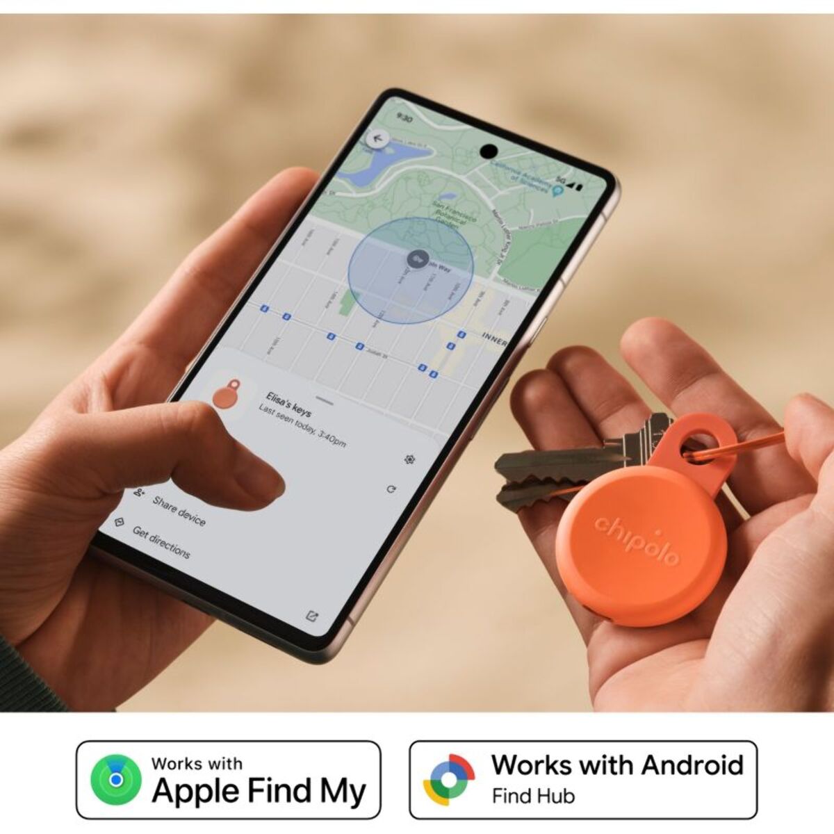 Tracker GPS CHIPOLO Loop rechargeable USBC rose corail