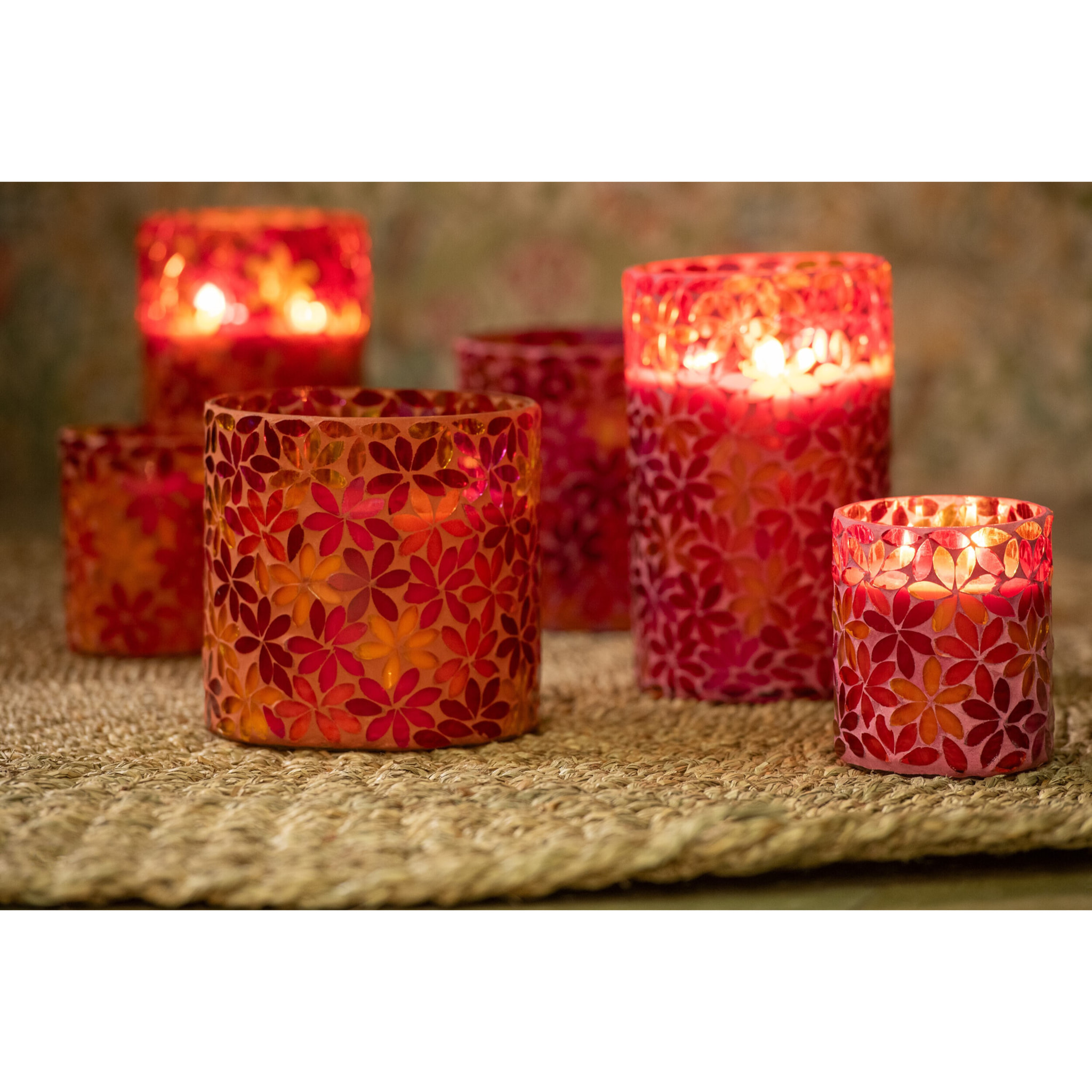 J-Line bougie parfumée Fleur Mosaïque - Tender Rose - mix - medium - 2 pièces - 5H