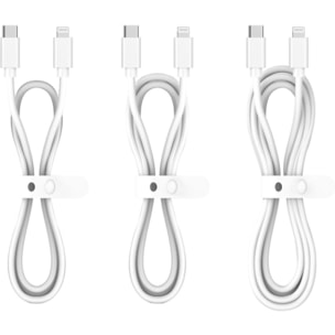 Câble Lightning ESSENTIELB pack 3 câbles USB-C 0.5/1/2 M Blanc