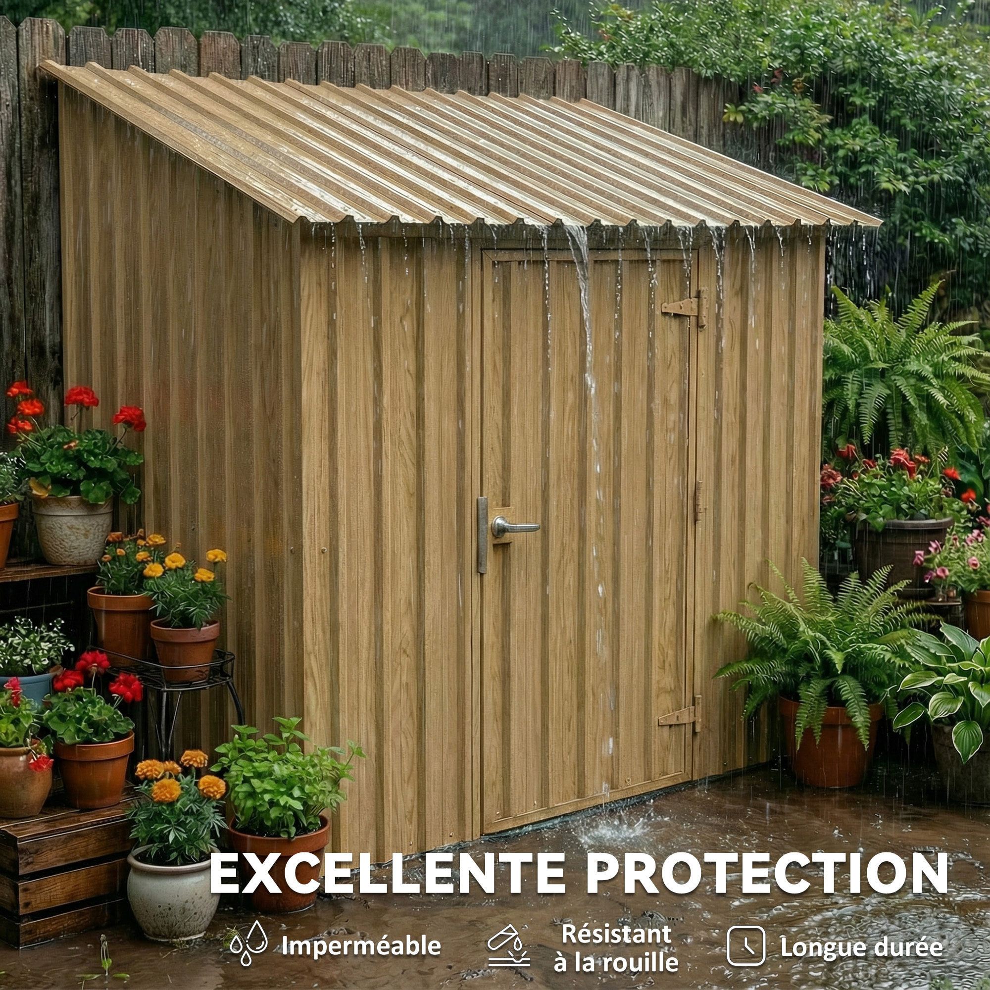 Lot de 12 panneaux - dim. 129L x 45l cm - tôle acier ondulé couleur bois naturel