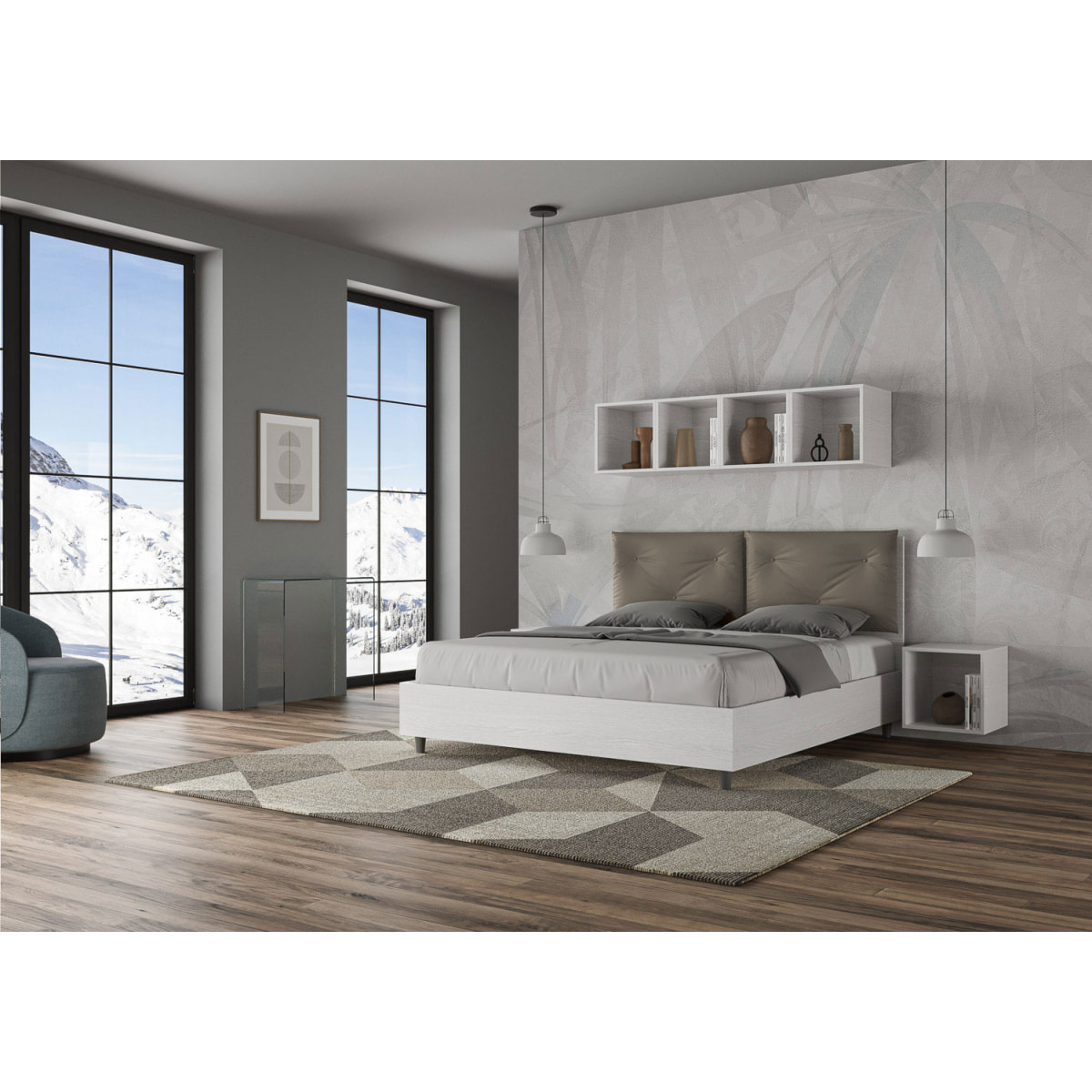 Letto matrimoniale con rete 160x190 cuscinatura similpelle cappuccino Egos Appia