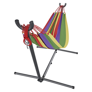 Amaca Da Giardino Con Supporto In Acciaio Portata 200 Kg Regolabile Telo Cotone Resistente Esterno Terrazzo Borsa 265x110x100 Cm Multicolore Rosso