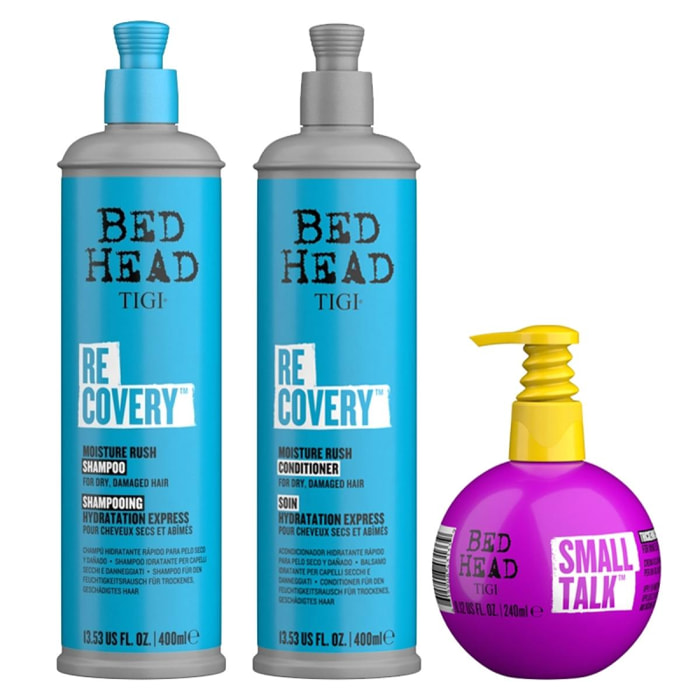 TIGI Kit Bed Head Idratante Recovery Moisture Rush Shampoo 400ml + Conditioner 400ml + Small Talk 240ml