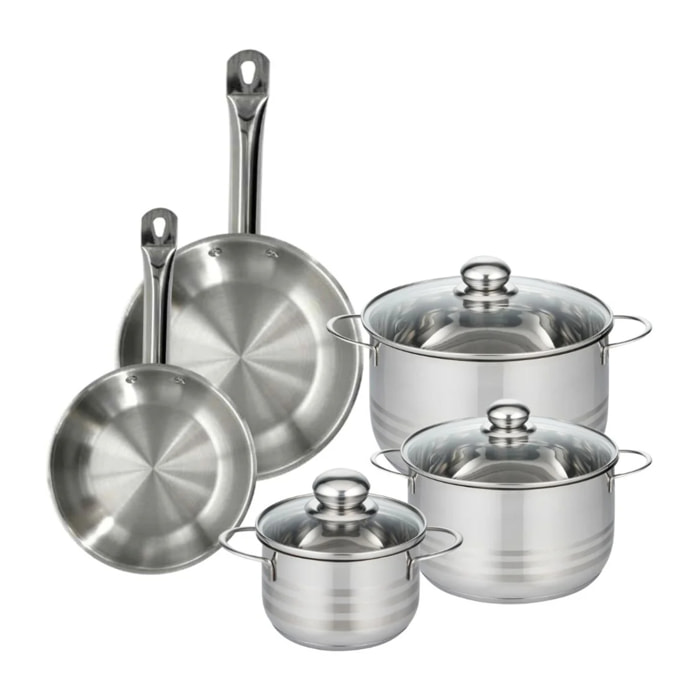 Set 2 poêles 20 24 cm en inox, 3 faitouts inox 16, 20 et 24 cm Fackelmann Eterna