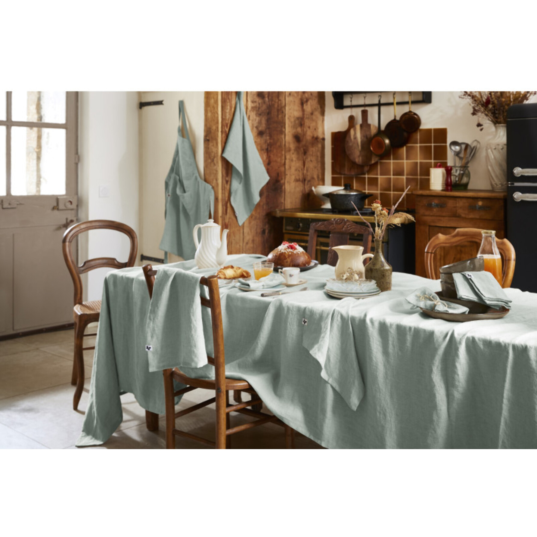 Tablier de Chef ajustable "Soline" 70 x 85 cm Lin lavé - Couleur: Soline Eucalyptus