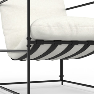 Fauteuil Penelope en tissu blanc et pieds métal noirs