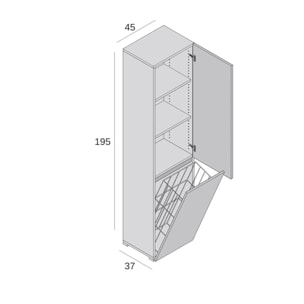 Armadio multiuso 2 ante Dasteggian, Mobile lavanderia a 2 ante, Colonna da bagno con cestello portabiancheria, 100% Made in Italy, 45x37h195 cm, Bianco