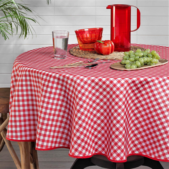 Nappe ronde vichy rouge et blanc - Multicolore