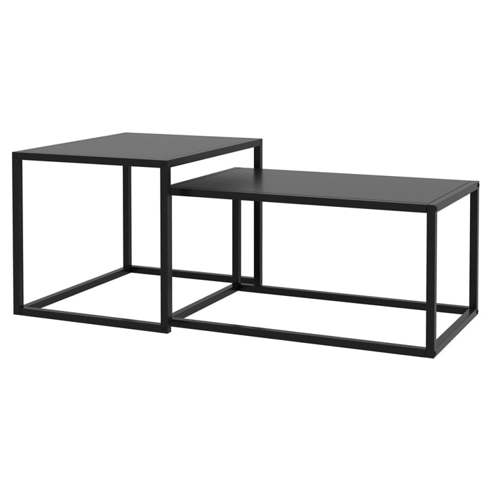 Lot de 2 tables basses gigognes rectangulaires design contemporain encastrable acier noir