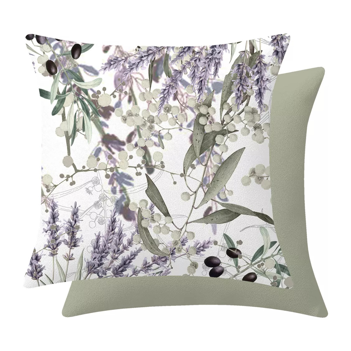 Housse de coussin lin & coton 165 g/m² imprimé vert violet Parfum de lavande mauve