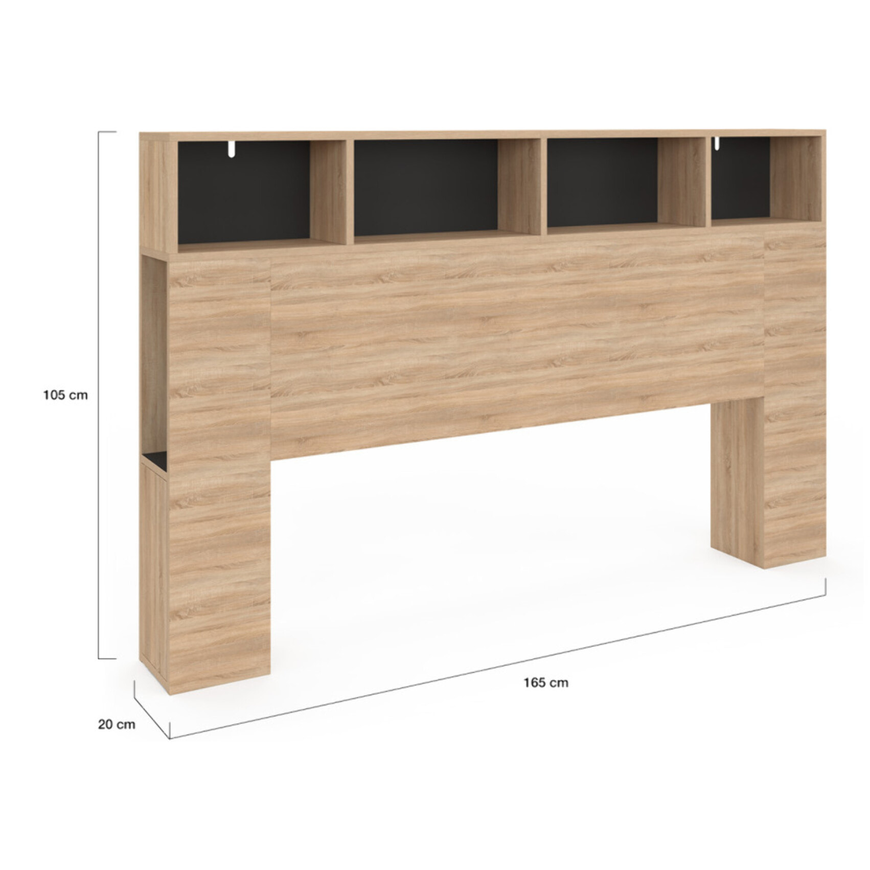 Tête de lit Léo bois et noire avec rangements 165 cm