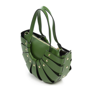 FIRENZE ARTEGIANI Aquara bolso de hombro mujer. Piel auténtica acabado Ruga. Fabricado en Italia 29x9x18 Cm. Color: Verde