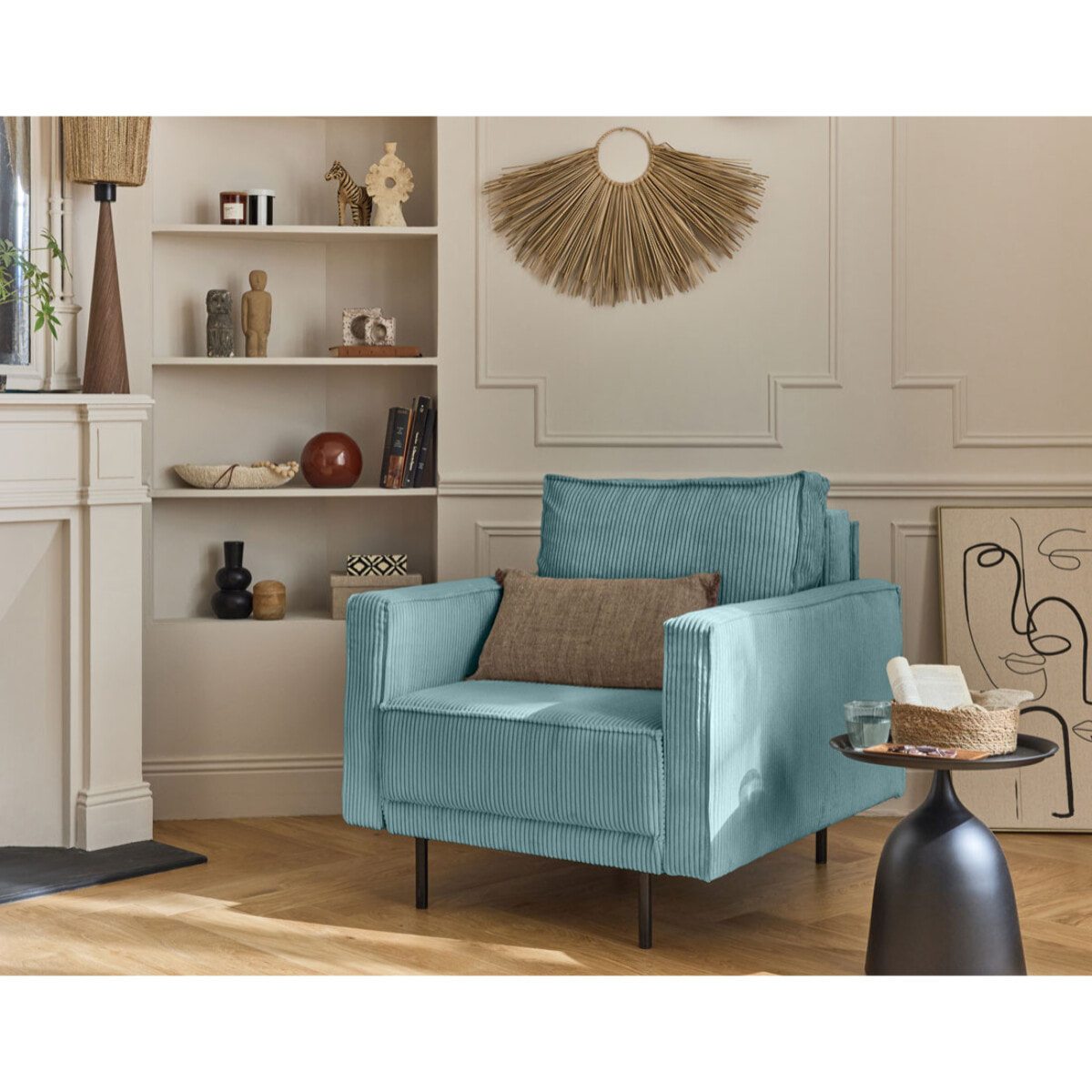 Charlie - fauteuil - pieds hauts - en velours côtelé - Bleu