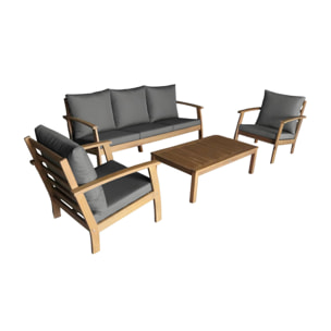 Salon de jardin USHUAIA 5 places gris en bois d'acacia. un canapé. une table. deux fauteuils