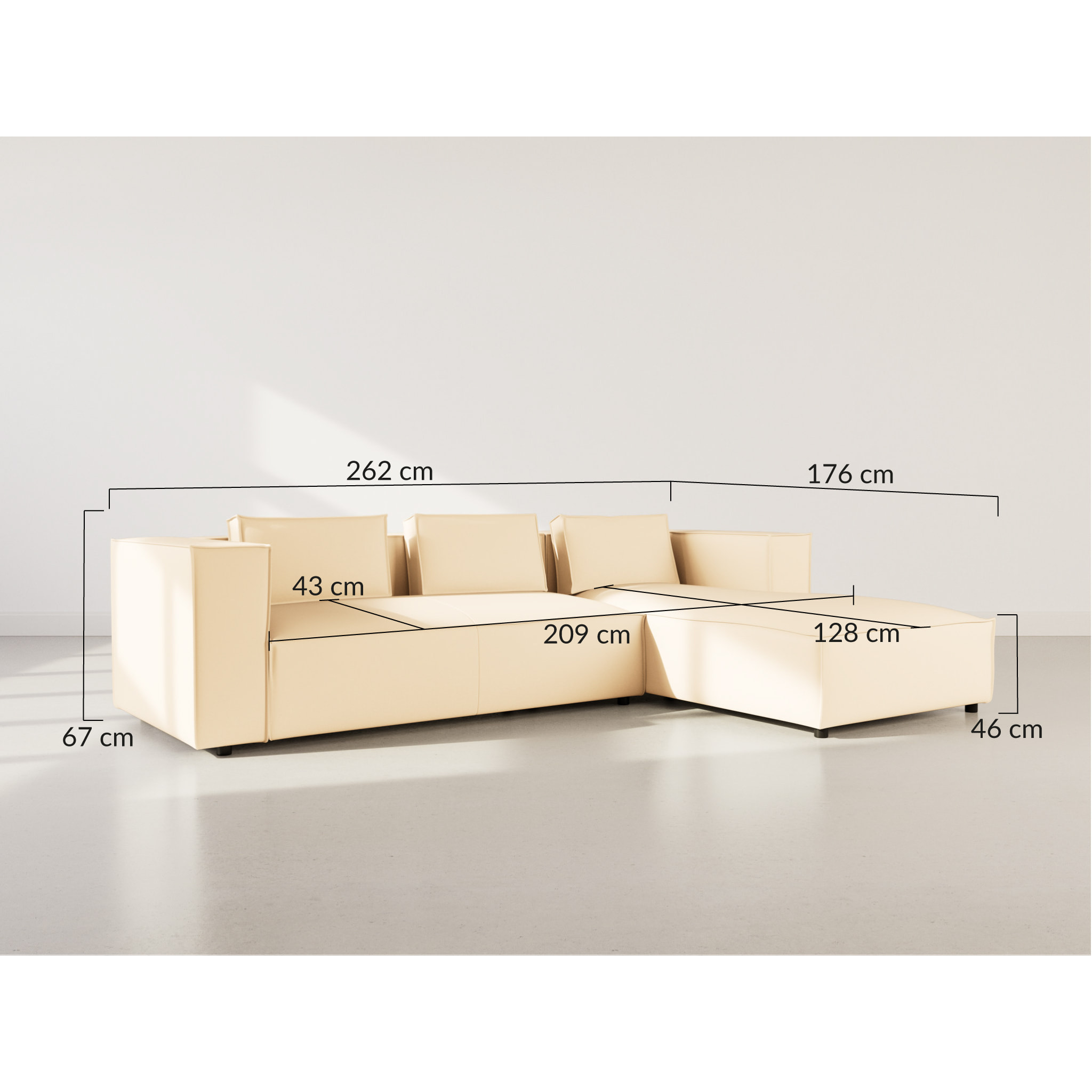 Stella - canapé d'angle droit 4 places en simili - Beige