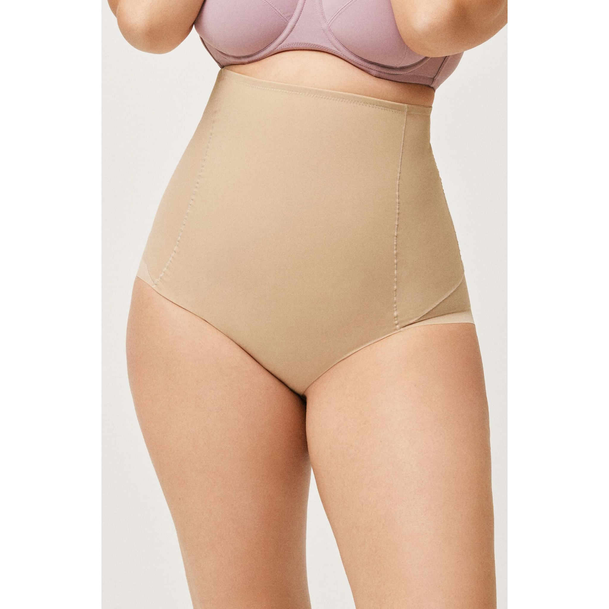 Slip riduttore in tulle beige a vita alta e compressione media
