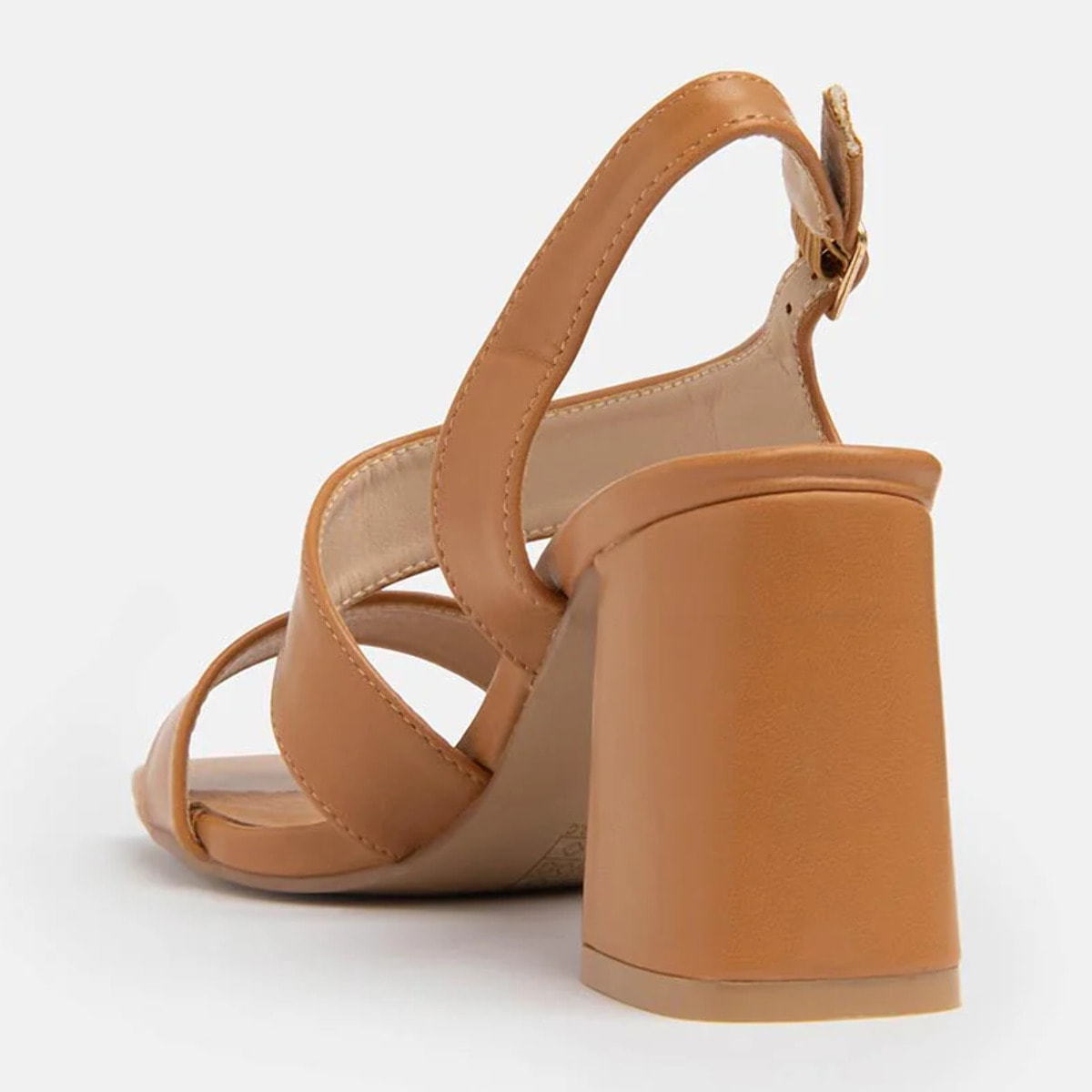Sandalo con fasce a sbieco e tacco ampio - CAMELLO