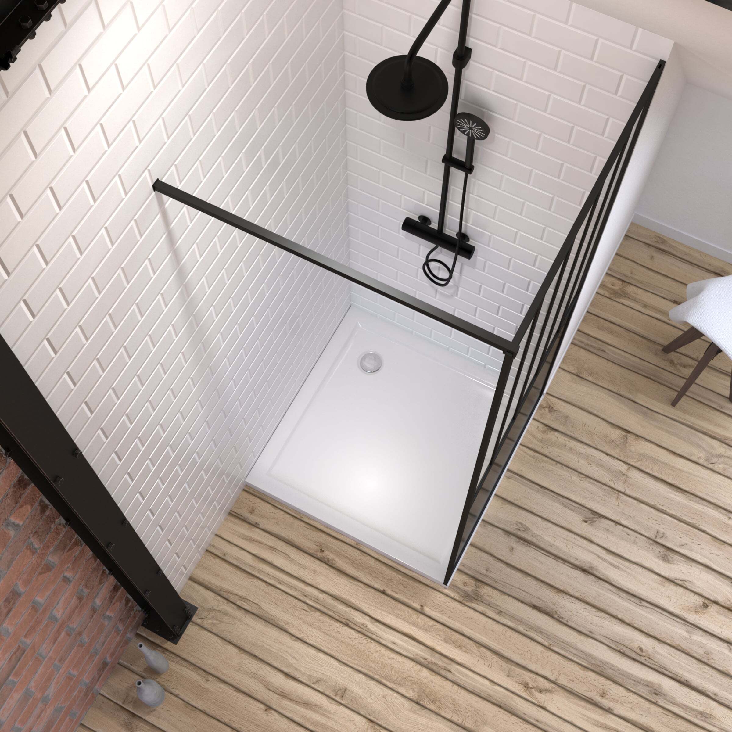 Pack Paroi de douche 90x200 CM NOIR MAT - VERRE TREMPE 5 mm + RECEVEUR A POSER EXTRA PLAT 90x90