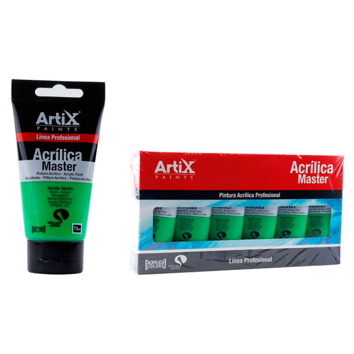 Pack 6 Uds. PINTURA ACRÍLICA EXPERT 75 ml VERDE NEÓN