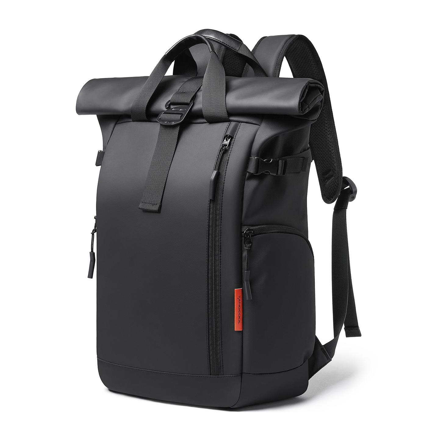 DAM Mochila multi compartimento con capa impermeable, bolsillo porta Laptop 15,6''. Adaptable a Trolley. 30x15x48 Cm. Color: Negro