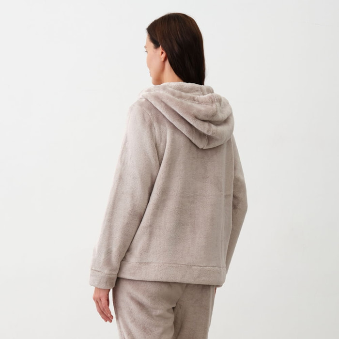 Chaqueta efecto pelo capucha Este color gris piedra Poliéster