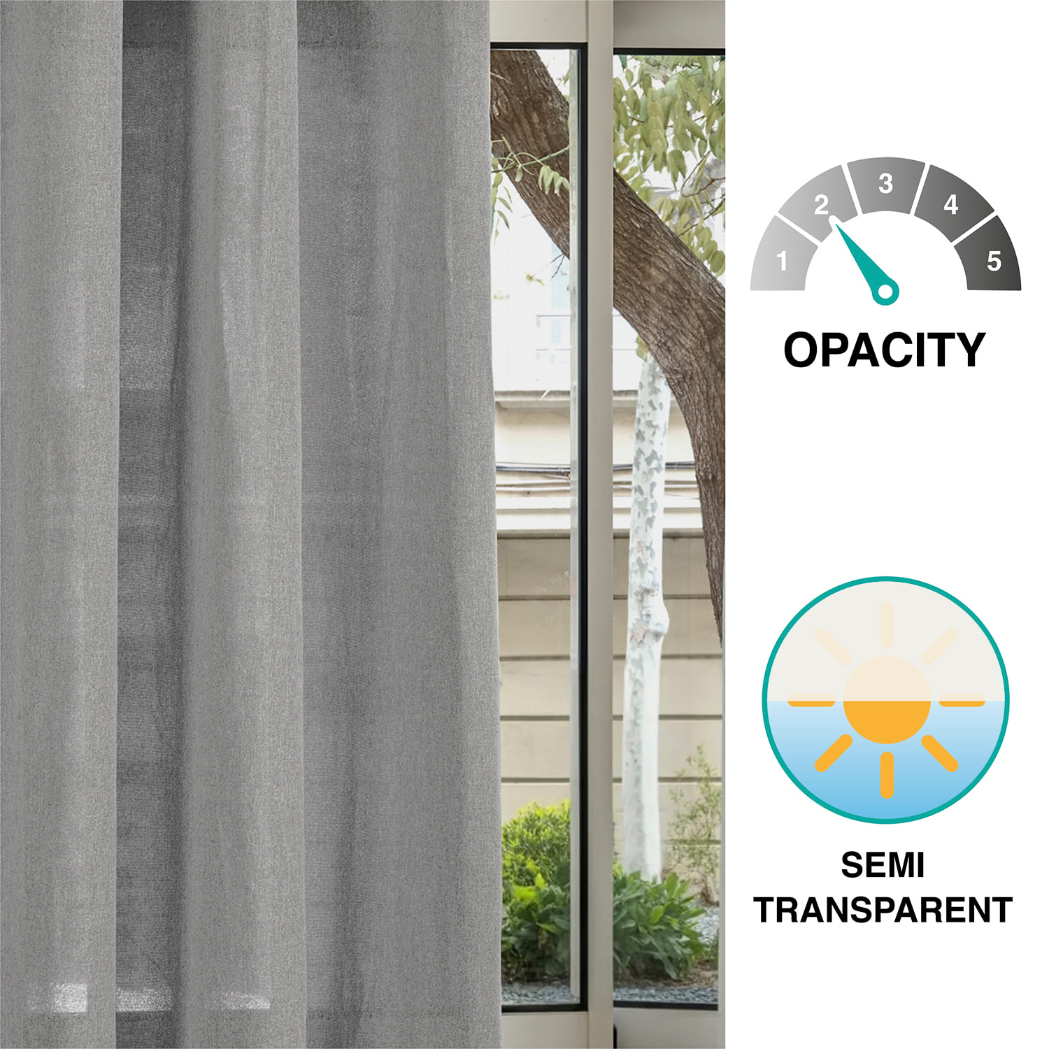Cortina de ollaos semi-transparente STONE XXL Plata
