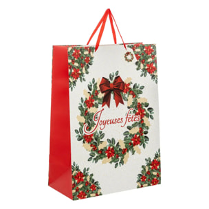 Sac cadeau imprimé couronne de Noël Dream taille jumbo rouge et blanc