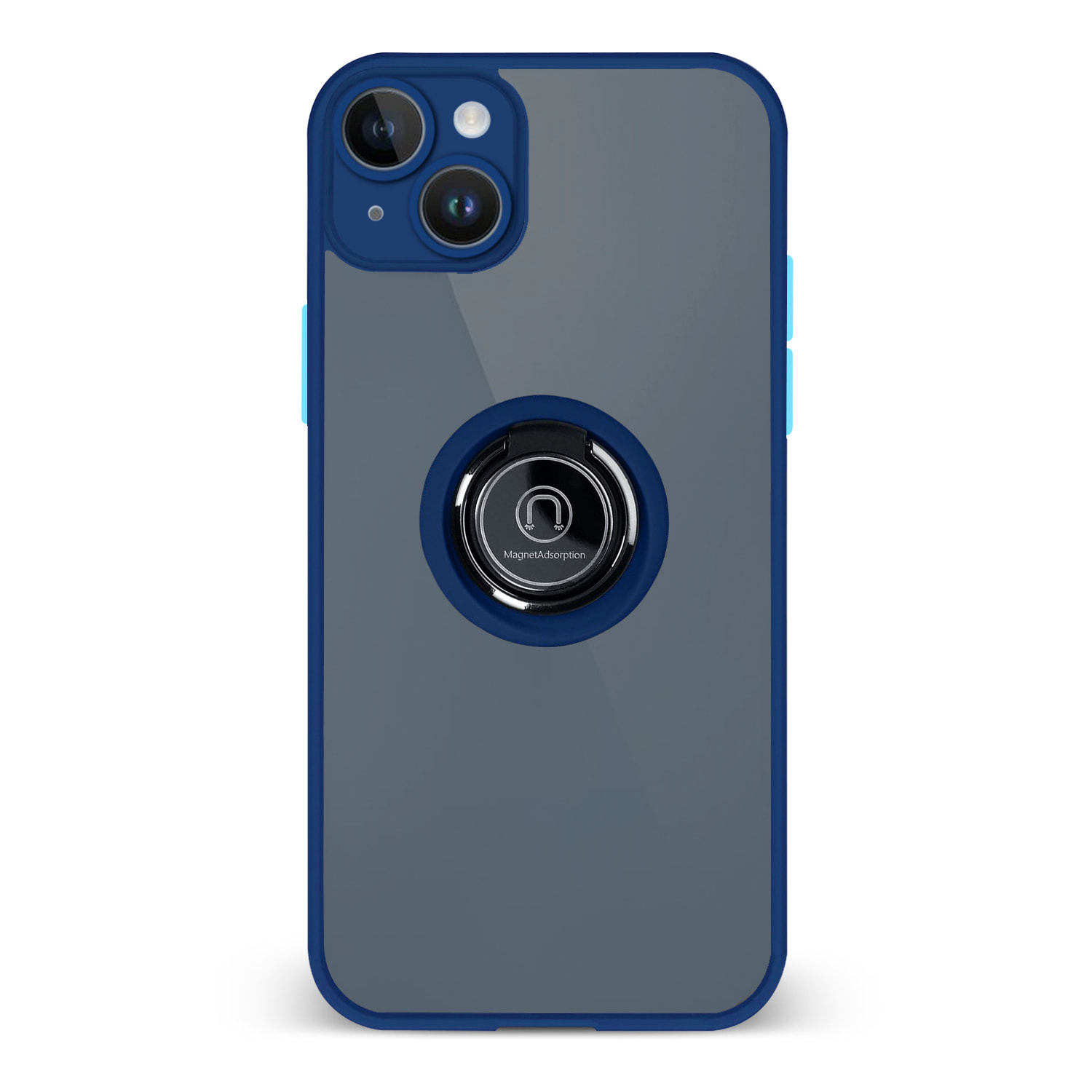 DAM Carcasa híbrida antigolpes Clampstand con protección de cámara para 14 Plus. Anillo de sujección plegable + modo stand. 8,09x1,31x16,36 Cm. Color: Azul Oscuro