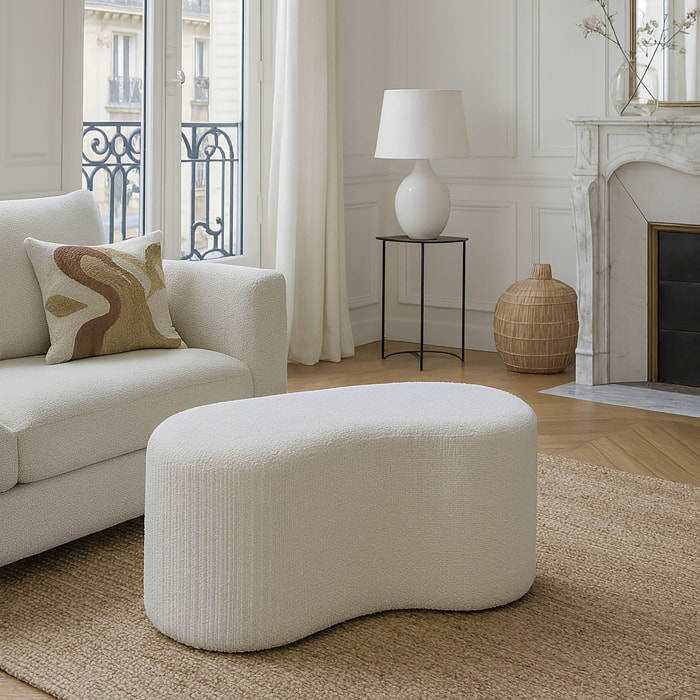 Banc en bouclette blanche et structure en bois  MALO